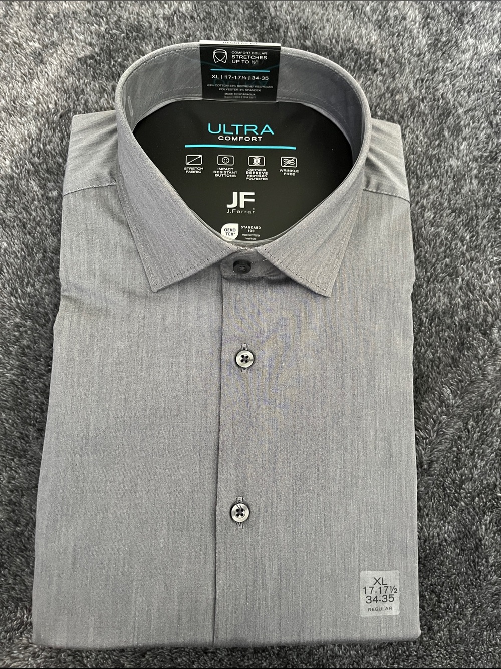 jf j.ferrar Men's Ultra Comfort Gray Dress Shirt